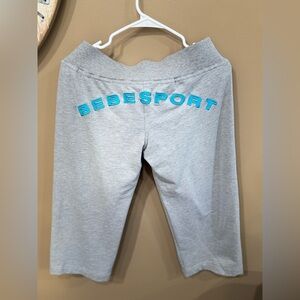 Bebe Sports Gray Capri Jogger with Turquoise Writing Size Medium